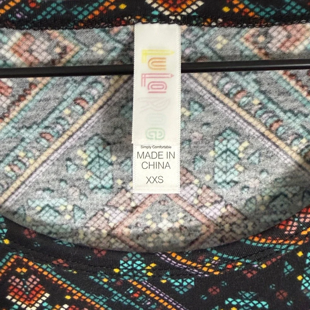 LuLaRoe Tunic Womens XXS Black Multi Geometric Diamond Swing High Low